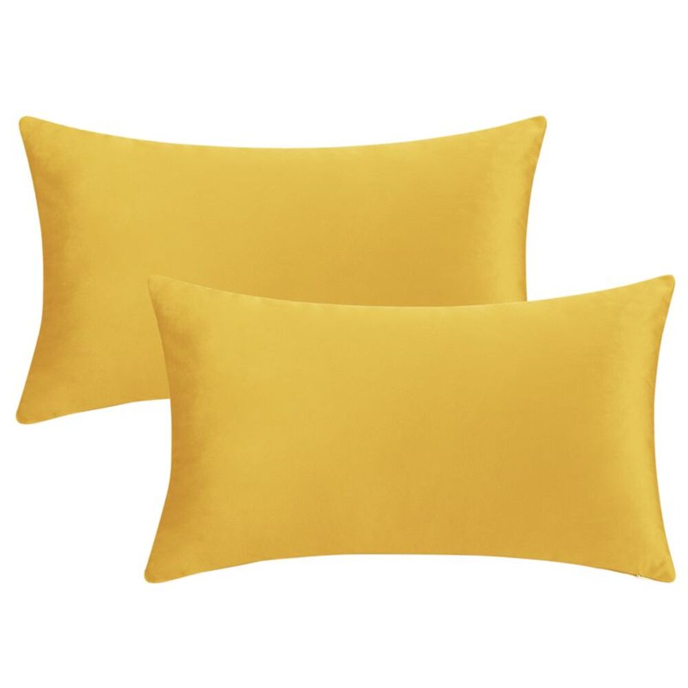 2pcs Velvet Pillow Covers Modern Solid Cushion Covers 12 x 20 Inch Yellow